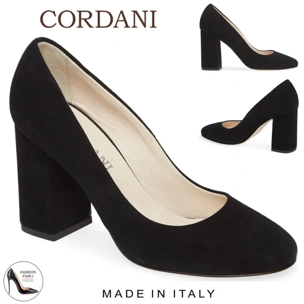CORDANI Hannette Black Suede Leather Shoes Round Toe Womens Block Heel Pump 37 - Picture 1 of 11